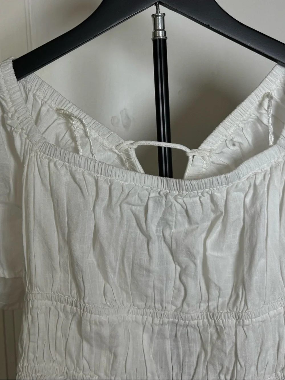 Free People White Smocked Peasant Blouse with Tie